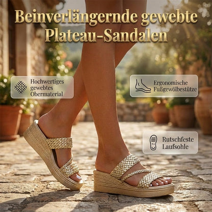 Damesandaler med platå og vevd stropp