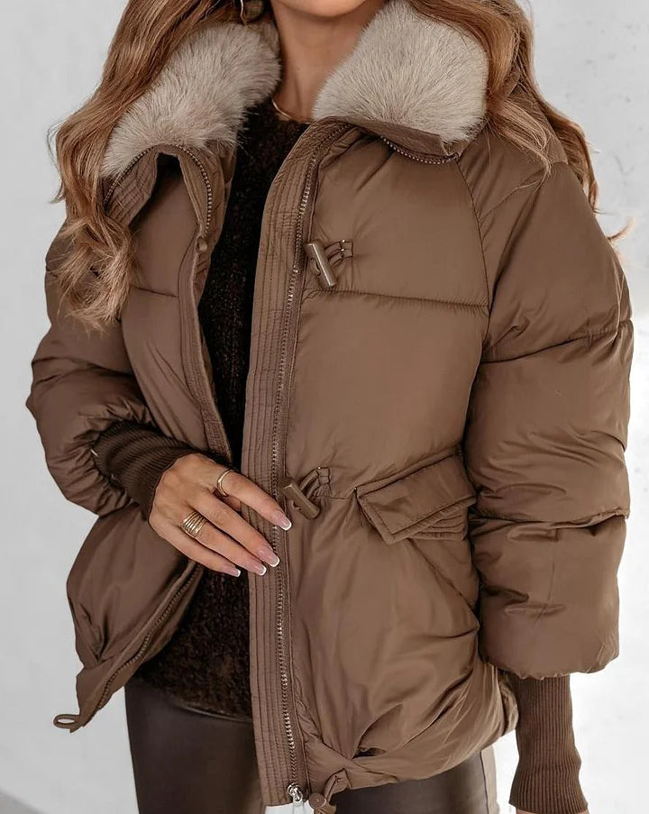 🔥Heta erbjudanden - Snygg kort dunjacka med fluffig krage för kvinnor