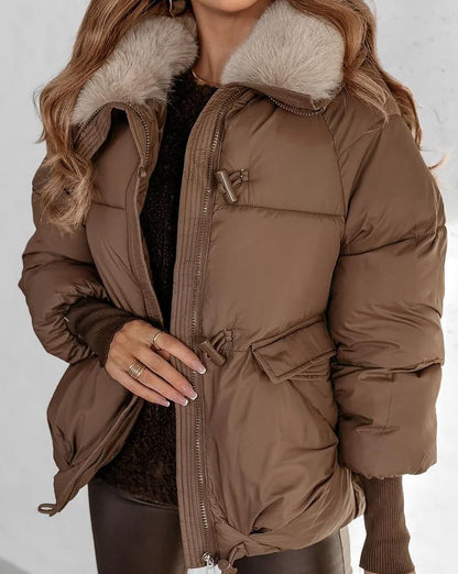 🔥Heta erbjudanden - Snygg kort dunjacka med fluffig krage för kvinnor