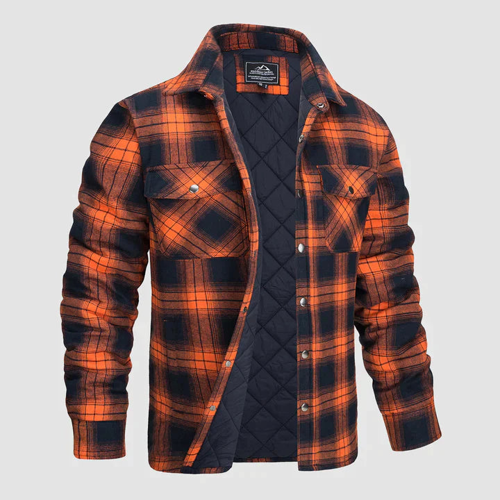 Flanellskjortjacka för män Långärmad quiltad fodrad rutig kappa Button down tjocka ytterkläder för vintern