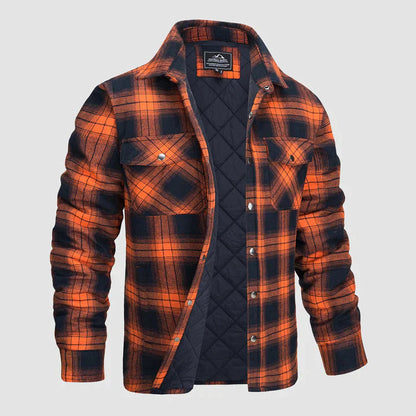 Flanellskjortjacka för män Långärmad quiltad fodrad rutig kappa Button down tjocka ytterkläder för vintern