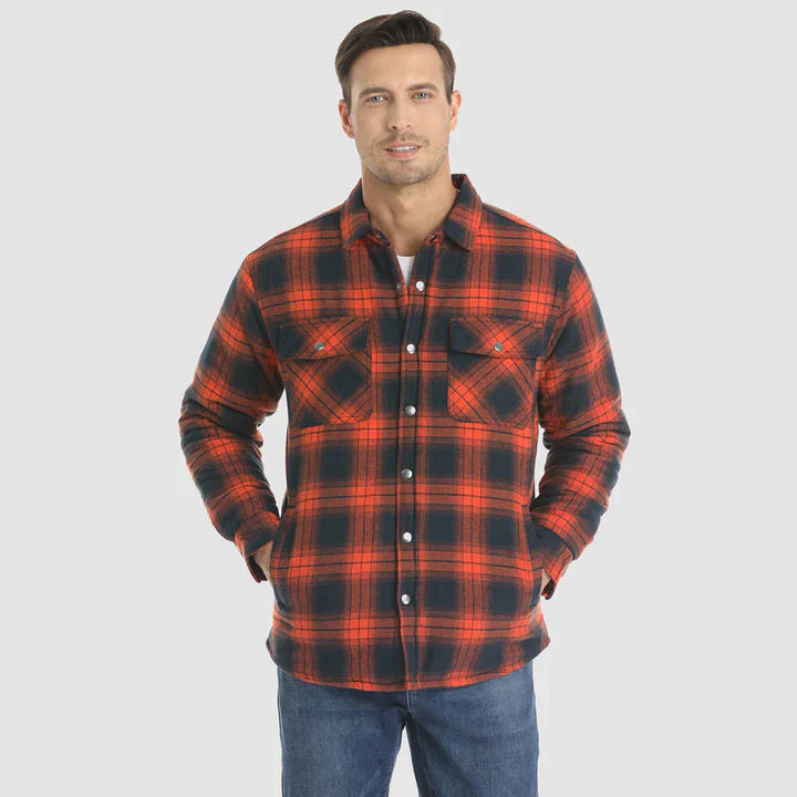 Flanellskjortjacka för män Långärmad quiltad fodrad rutig kappa Button down tjocka ytterkläder för vintern