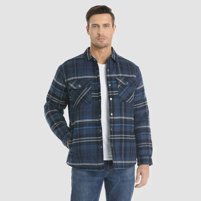 Flanellskjortjacka för män Långärmad quiltad fodrad rutig kappa Button down tjocka ytterkläder för vintern