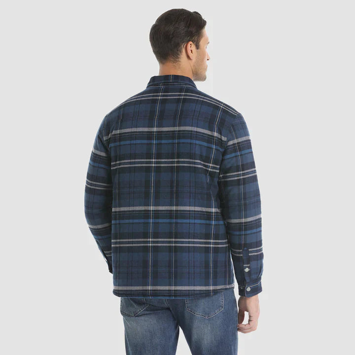 Flanellskjortjacka för män Långärmad quiltad fodrad rutig kappa Button down tjocka ytterkläder för vintern