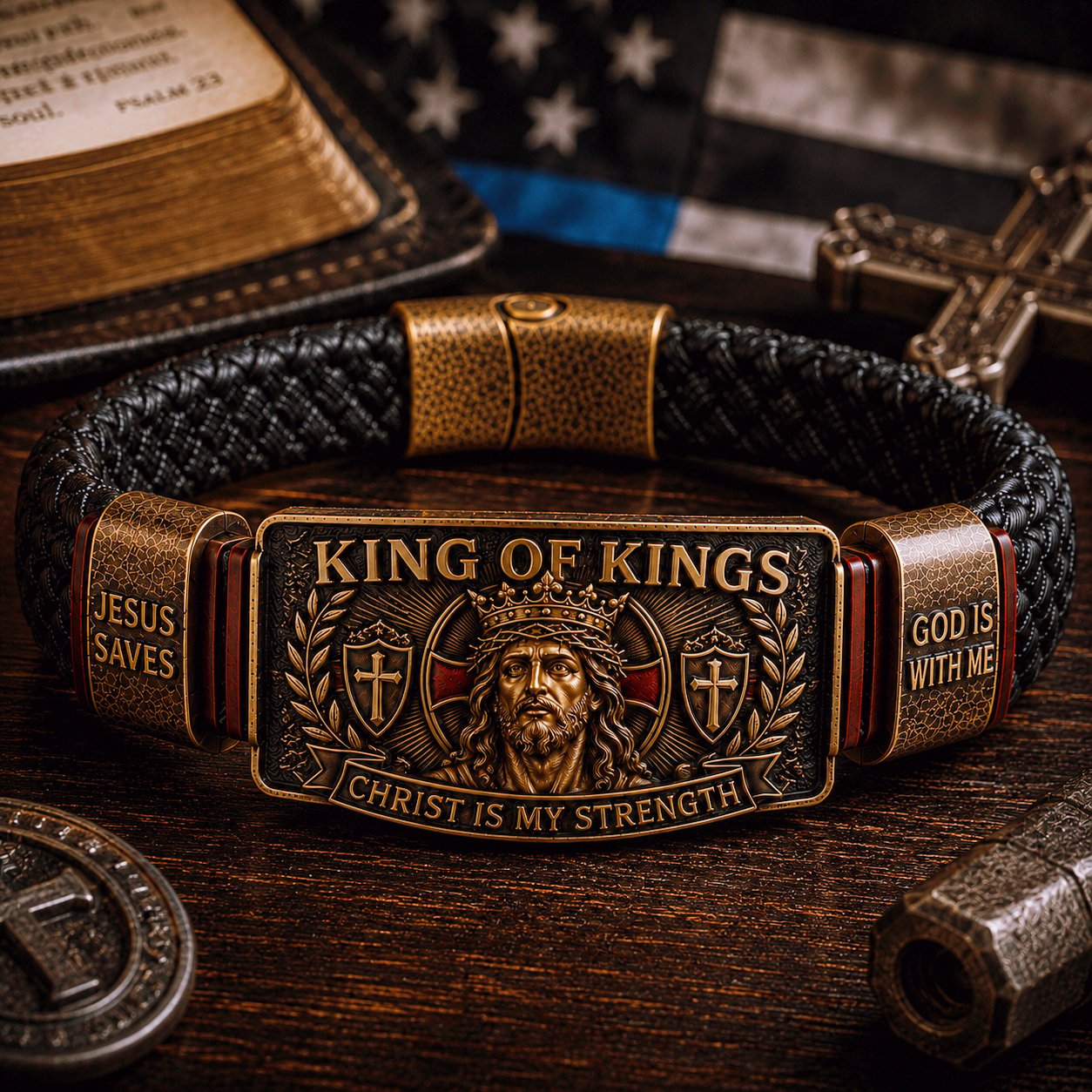 ✝️ Kongenes Kongers Trosarmbånd – Justerbart kristent armbånd i gave