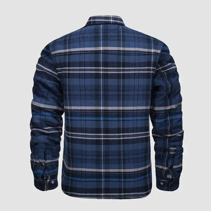 Flanellskjortjacka för män Långärmad quiltad fodrad rutig kappa Button down tjocka ytterkläder för vintern