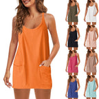 🔥Sista dagen specialförsäljning 49% OFF💃Casual Ärmlös miniklänning med inbyggda shorts