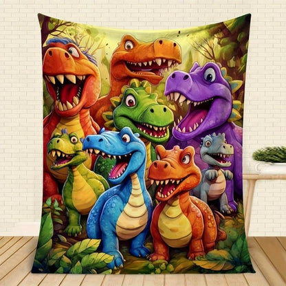 🎁 Søt smilende dinosaur HD digitaltrykt flanellteppe