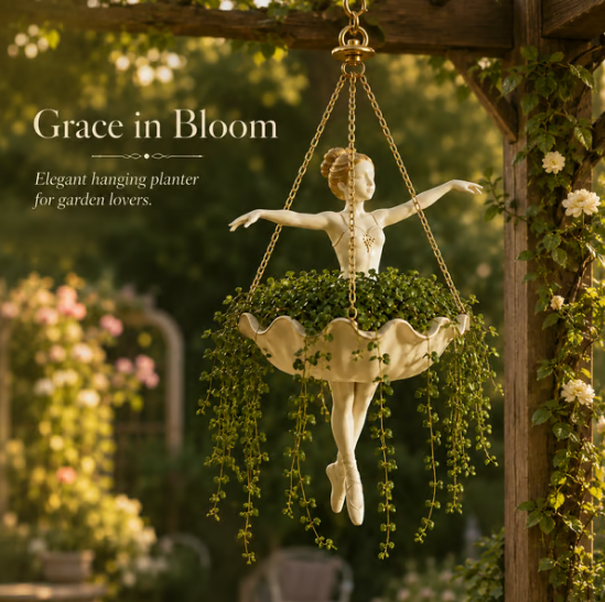 💃 Hengende blomsterpotte med ballettdansermotiv – 🌿Elegant hagedekor til veranda og uteplass