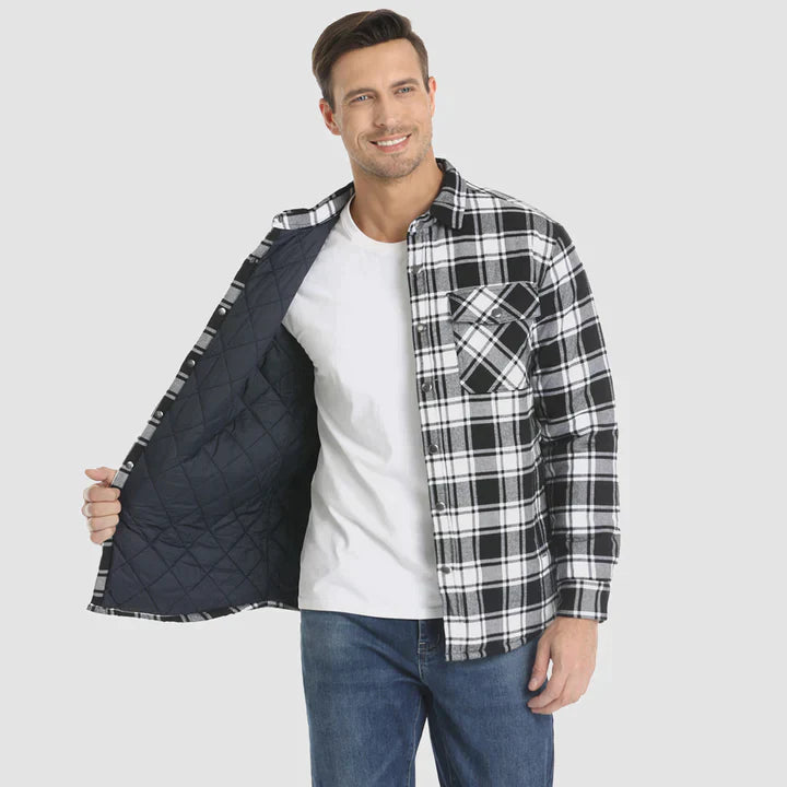Flanellskjortjacka för män Långärmad quiltad fodrad rutig kappa Button down tjocka ytterkläder för vintern