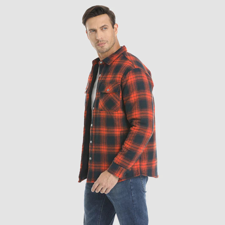 Flanellskjortjacka för män Långärmad quiltad fodrad rutig kappa Button down tjocka ytterkläder för vintern