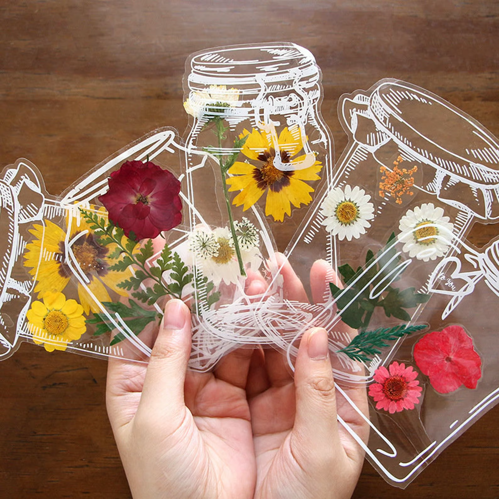 40 stk. gjennomsiktige bokmerker med tørkede blomster – DIY-gavebokmerker