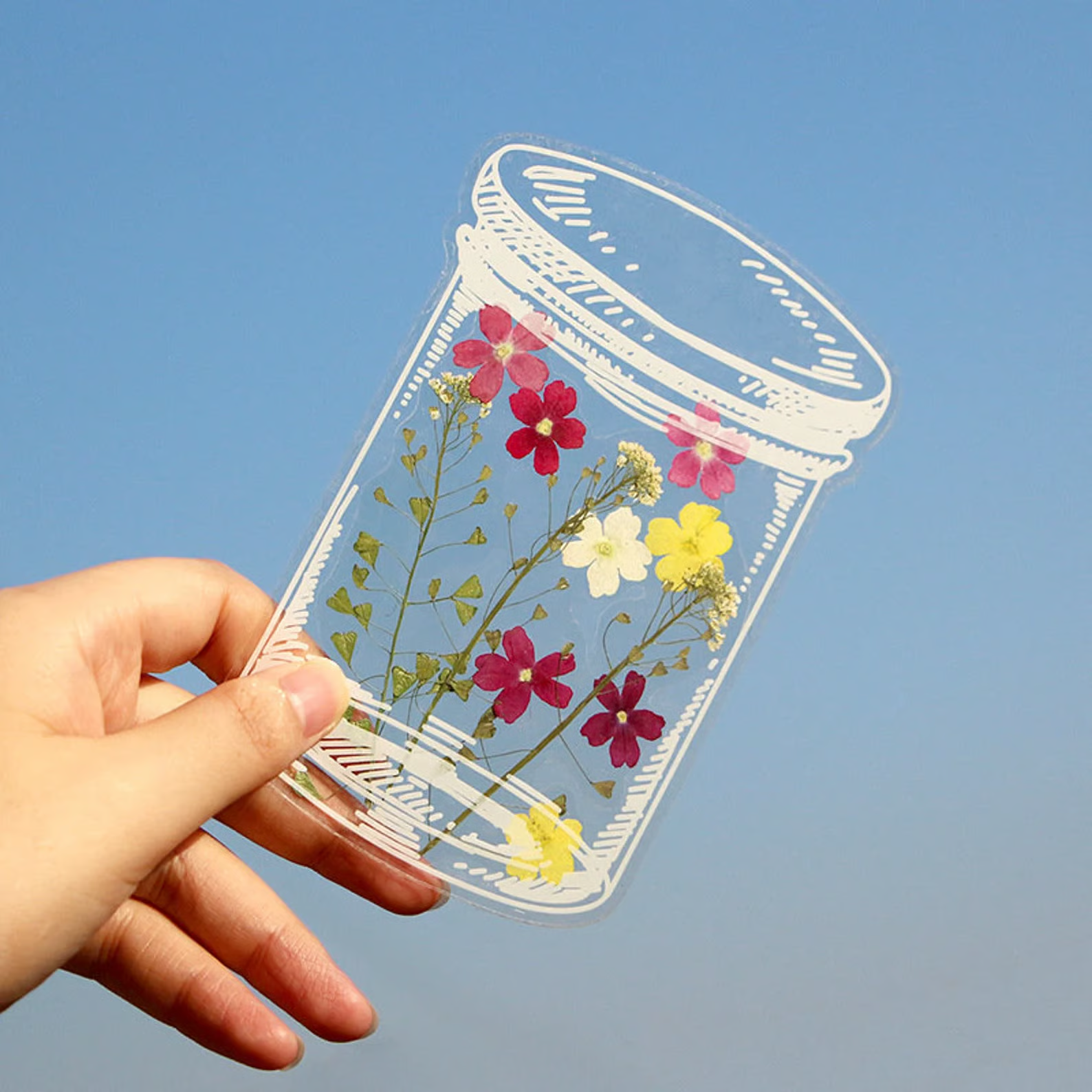 40 stk. gjennomsiktige bokmerker med tørkede blomster – DIY-gavebokmerker