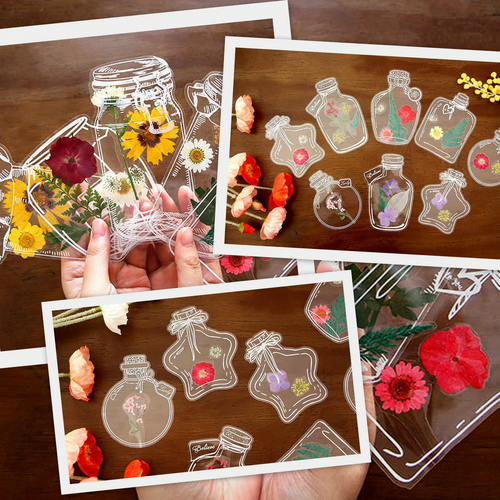 40 stk. gjennomsiktige bokmerker med tørkede blomster – DIY-gavebokmerker
