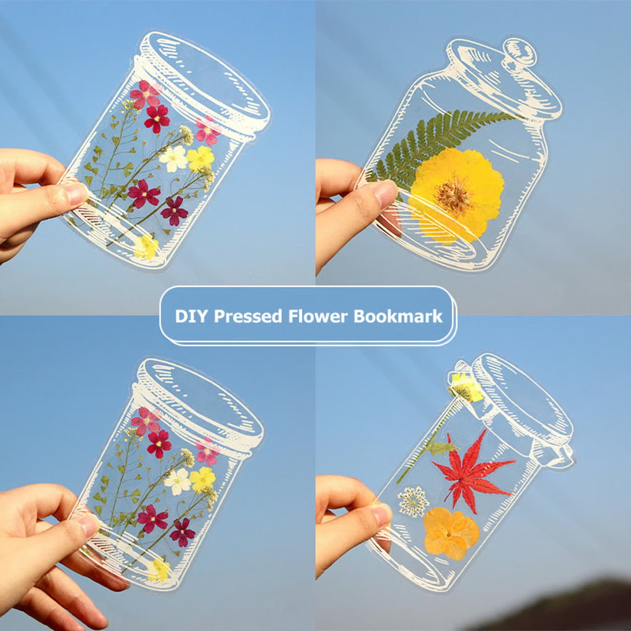 40 stk. gjennomsiktige bokmerker med tørkede blomster – DIY-gavebokmerker