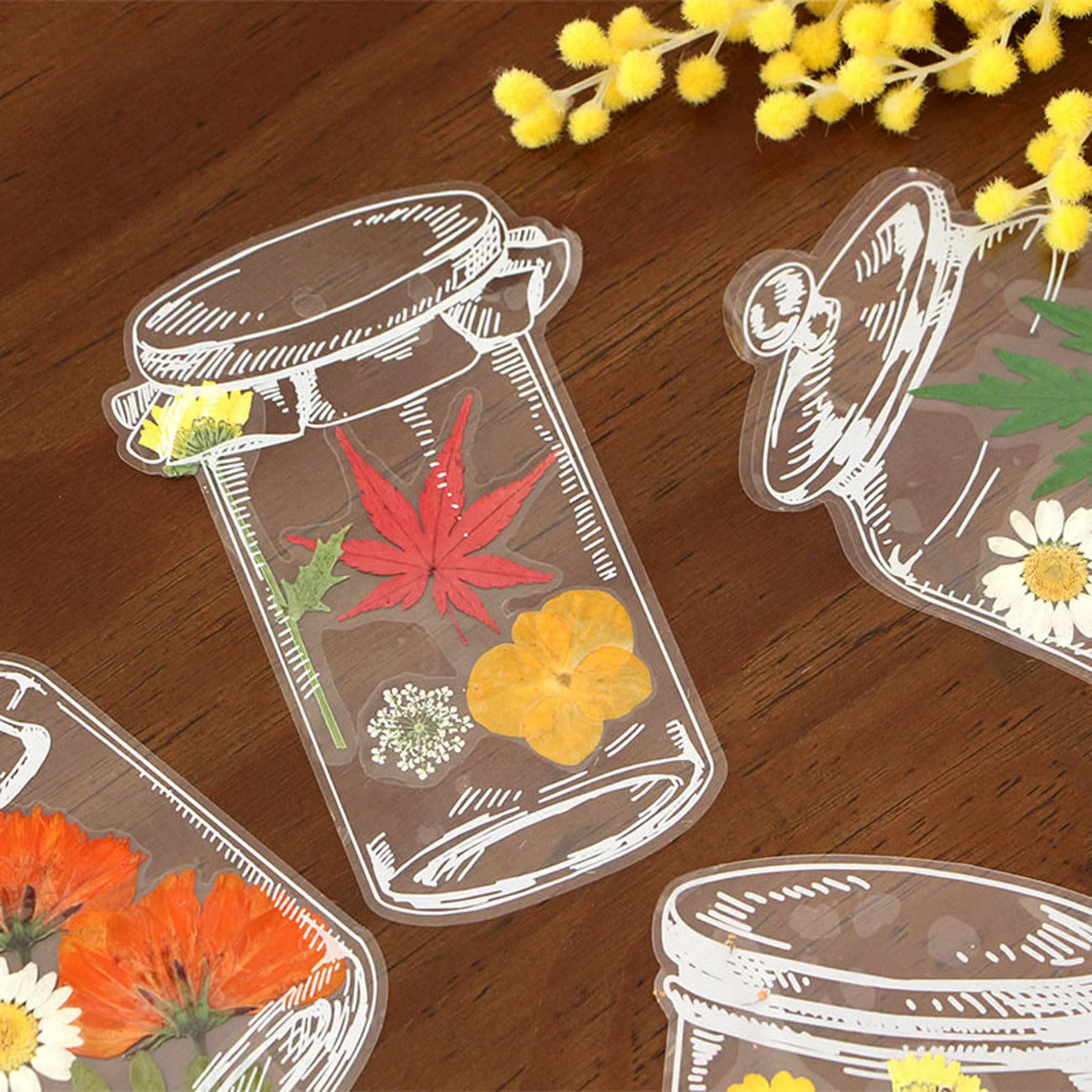 40 stk. gjennomsiktige bokmerker med tørkede blomster – DIY-gavebokmerker