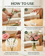 🌸🔥Gjenbrukbart silikongitter til blomsterarrangering, strekker seg over vasens kant, fester seg til glasset, for enkel blomsterarrangering.
