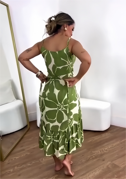 🏖️Sommarrea 🌼Casual tunikklänning för dam med resortmönster och rynkad midja