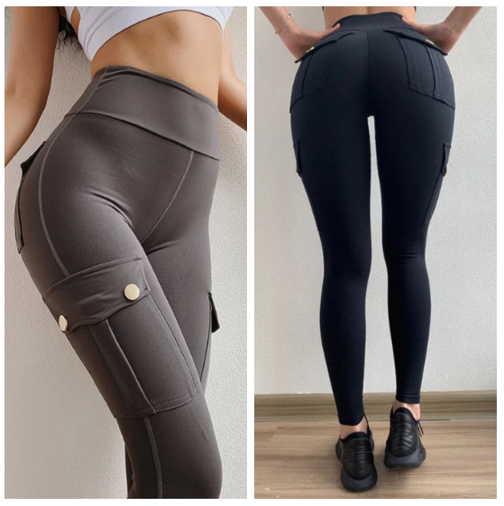 Sexiga stretchleggings med ficka för kvinnor Fitness Träningsbyxor