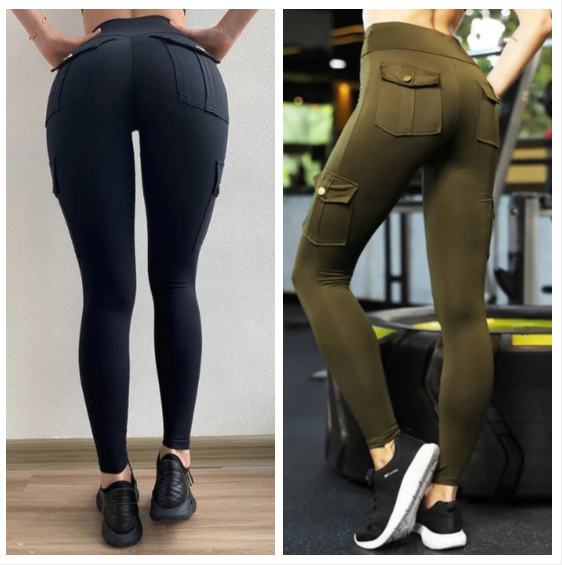 Sexiga stretchleggings med ficka för kvinnor Fitness Träningsbyxor