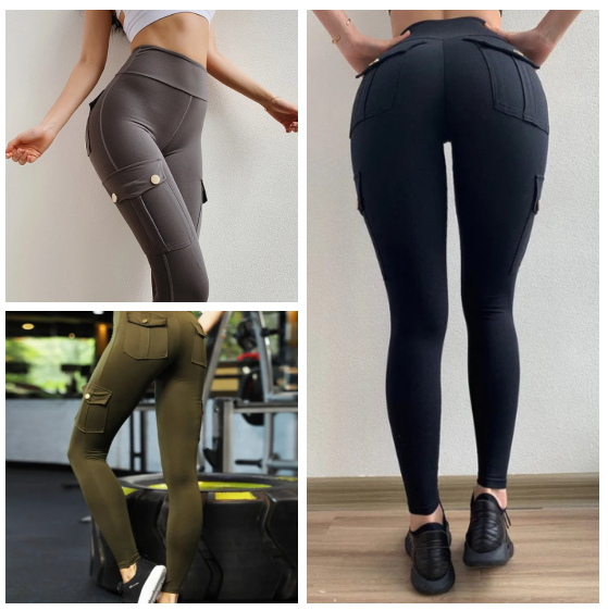 Sexiga stretchleggings med ficka för kvinnor Fitness Träningsbyxor