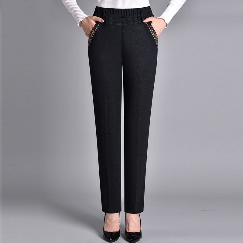 Kvinnors sidfick med full elastisk midja jeans