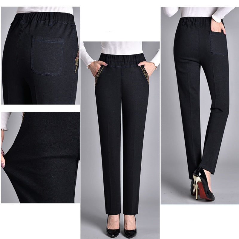 Kvinnors sidfick med full elastisk midja jeans