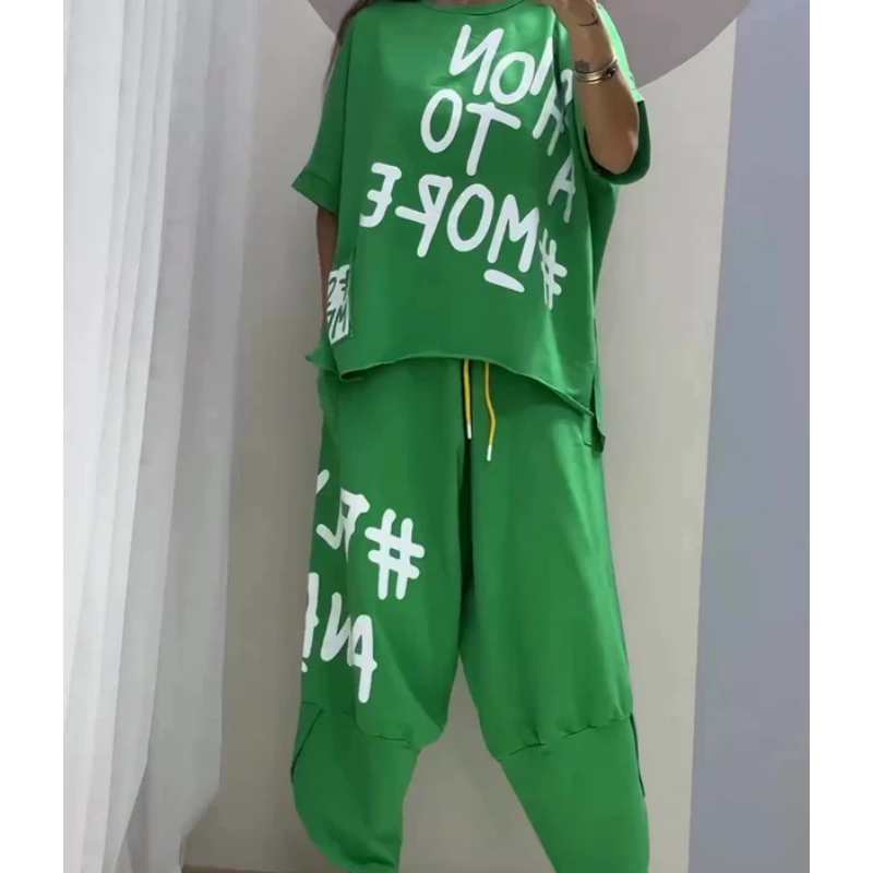 "49% REA - SLUTAR SNART! ⏳Damernas avslappnade lösa tvådelade T-shirt- och byxuppsättning