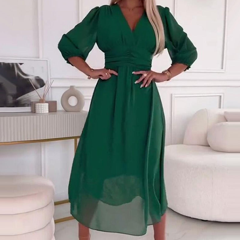 Lättviktsklänningar i chiffong med V-ringning för kvinnor