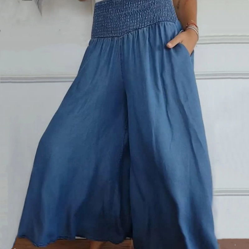 ⏳Tidsbegränsad rabatt✈️Trendiga Hög Midja Vida Ben Jeans för Kvinnor med Fickor