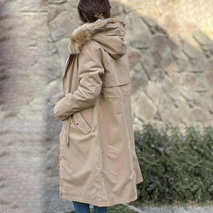 Dam vinterjacka med huva och pälskrage, casual parka✨Garanti för äkthet💖