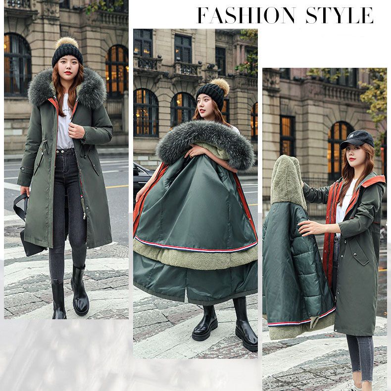 Dam vinterjacka med huva och pälskrage, casual parka✨Garanti för äkthet💖