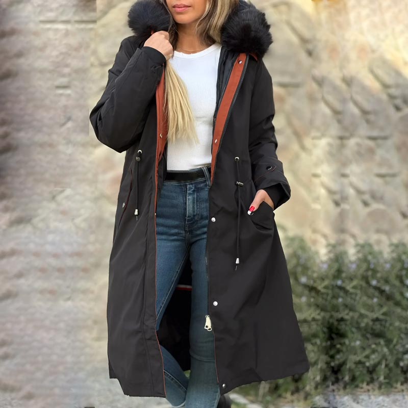 Dam vinterjacka med huva och pälskrage, casual parka✨Garanti för äkthet💖