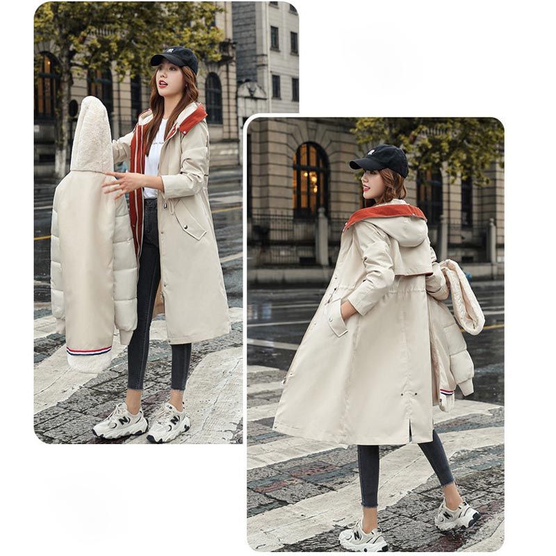 Dam vinterjacka med huva och pälskrage, casual parka✨Garanti för äkthet💖