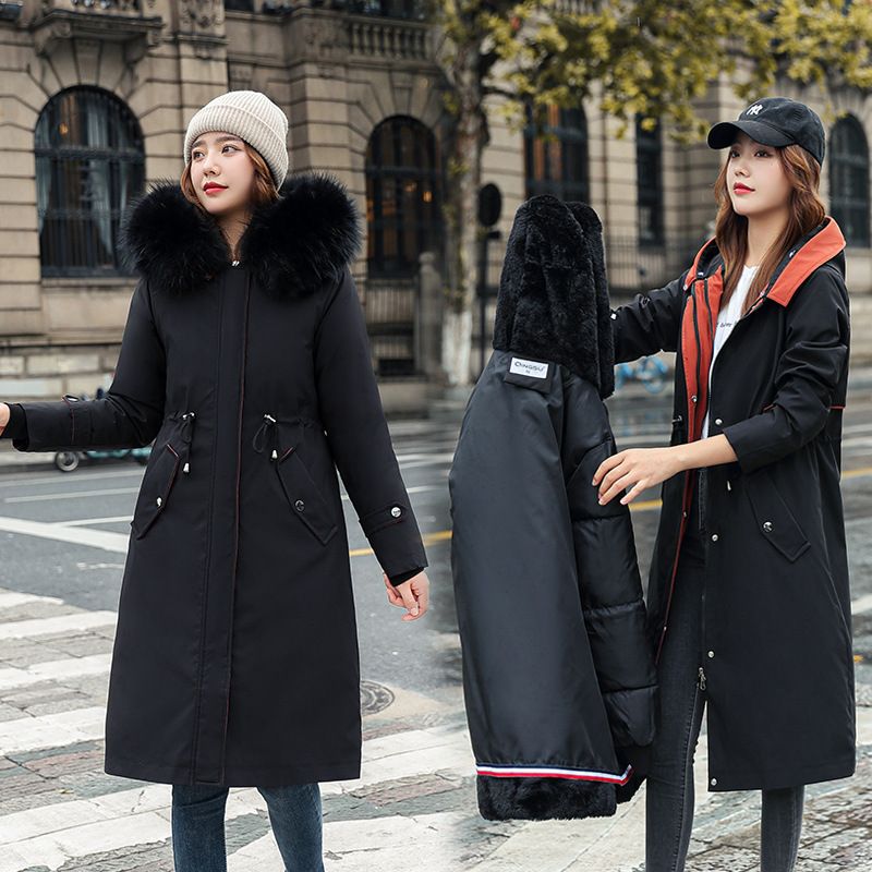 Dam vinterjacka med huva och pälskrage, casual parka✨Garanti för äkthet💖