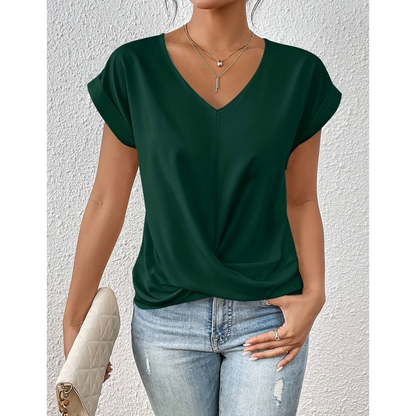 💥STOR REA👚Elegant kortärmad T-shirt med vriden V-ringning