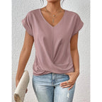 💥STOR REA👚Elegant kortärmad T-shirt med vriden V-ringning