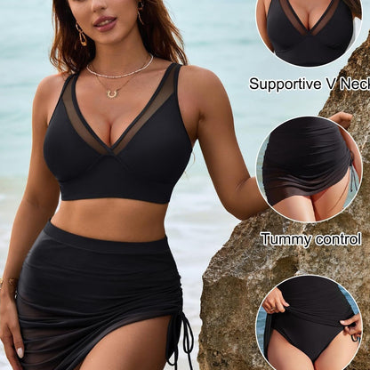 👙SISTA DAGEN REA 49% RABATT💐Badkjol högt skuren bikiniset med magkontroll