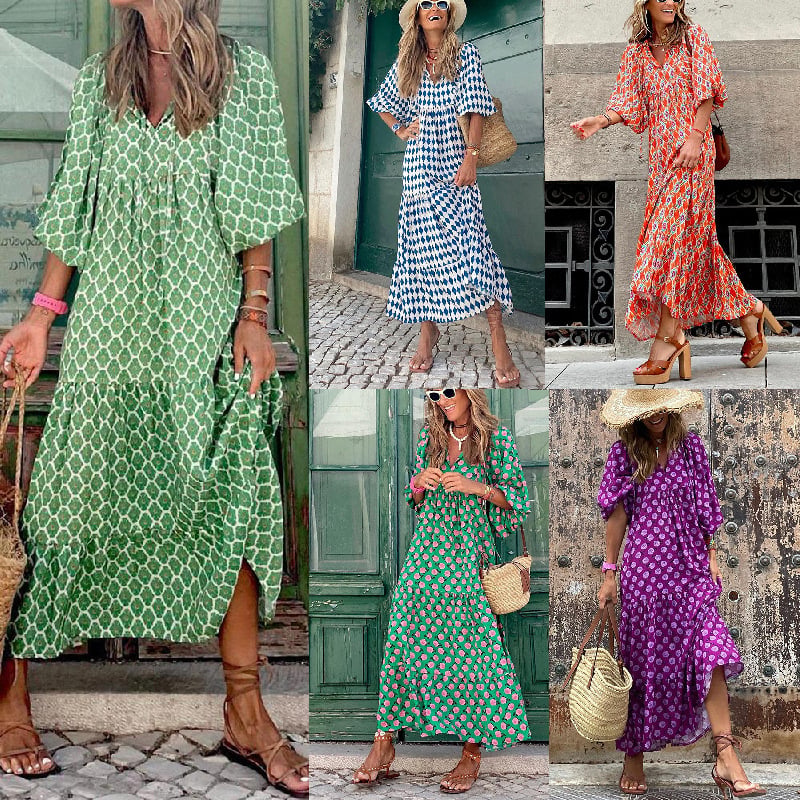 💖 Elegant boho maxiklänning för kvinnor med puffärmar👗
