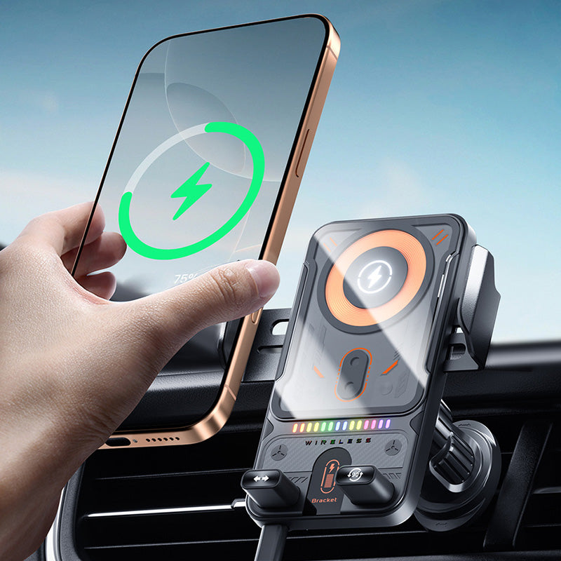 Smart 2-i-1 automatisk roterande biltelefonhållare och trådlös laddare