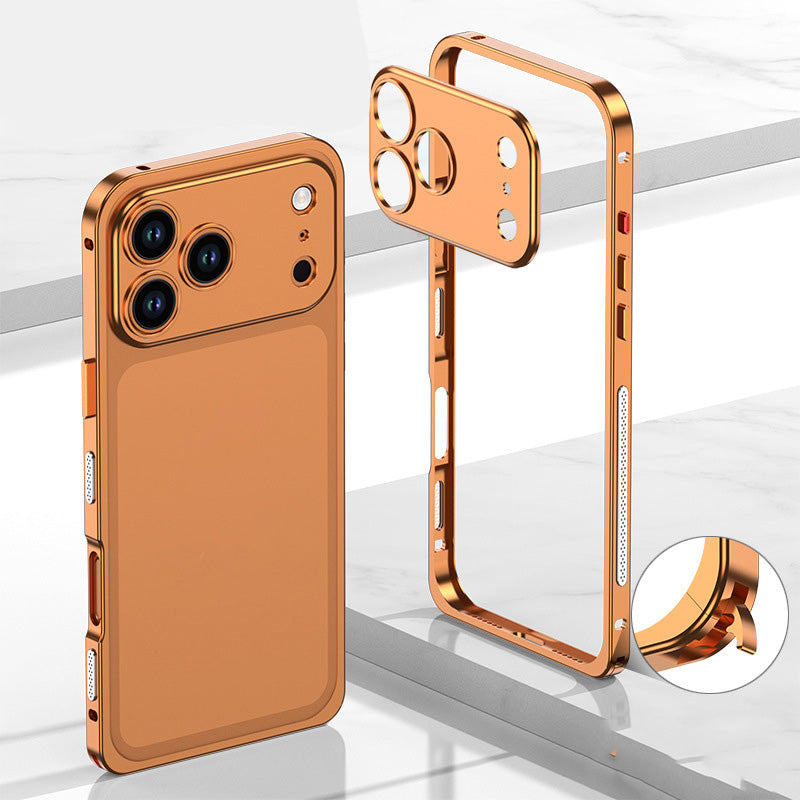 iPhone-skal med bar ram i metall och värmeavledande funktion med sjöhästspänne
