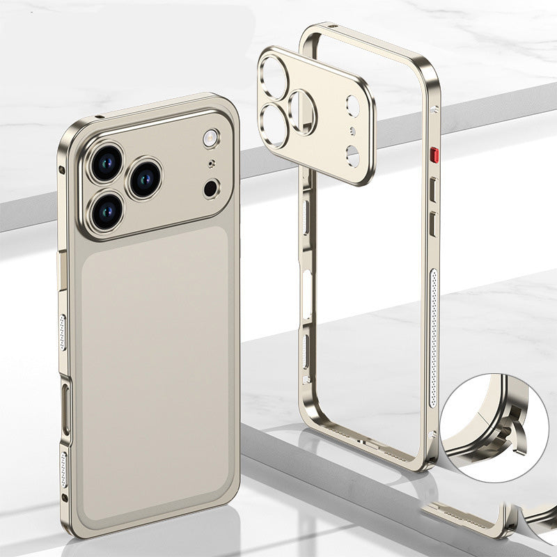 iPhone-skal med bar ram i metall och värmeavledande funktion med sjöhästspänne