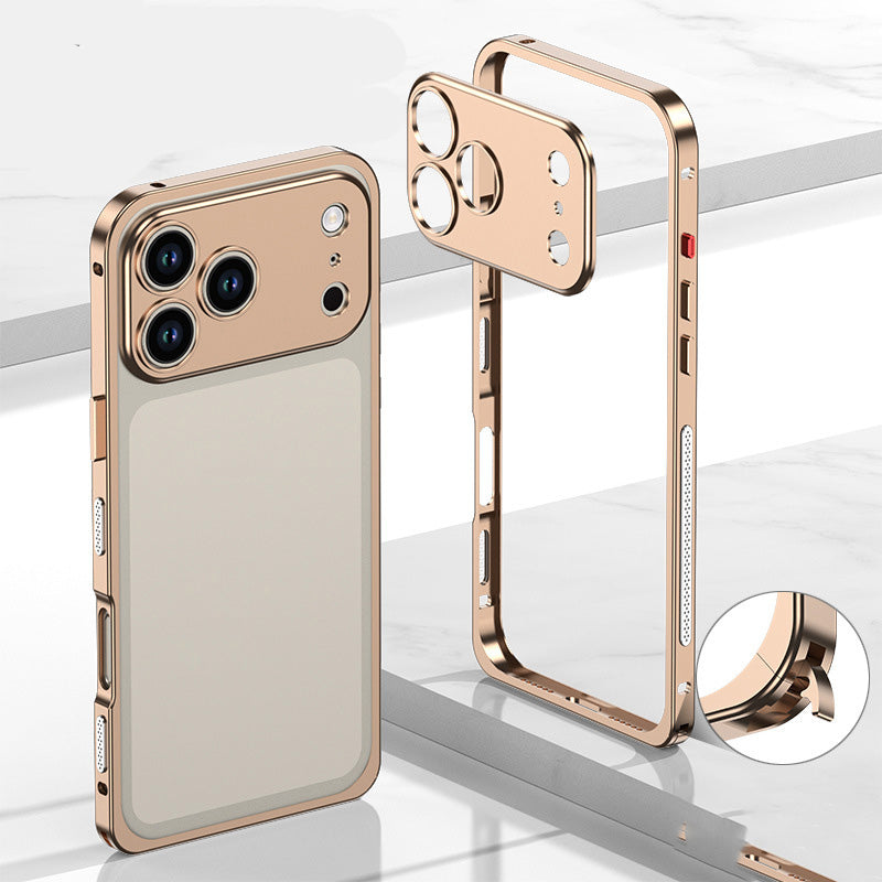 iPhone-skal med bar ram i metall och värmeavledande funktion med sjöhästspänne