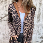 Trenchcoat med huva och leopardmönster för kvinnor