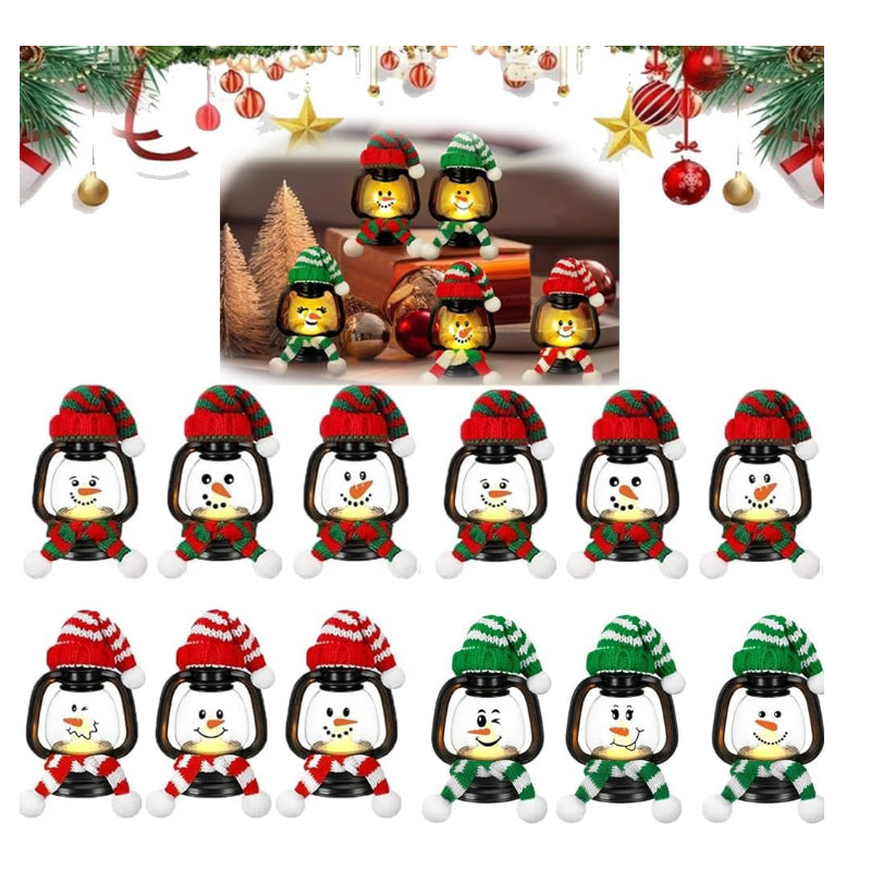 🎅🎄Juldekoration Mini snögubbellykta med mössor och halsdukar