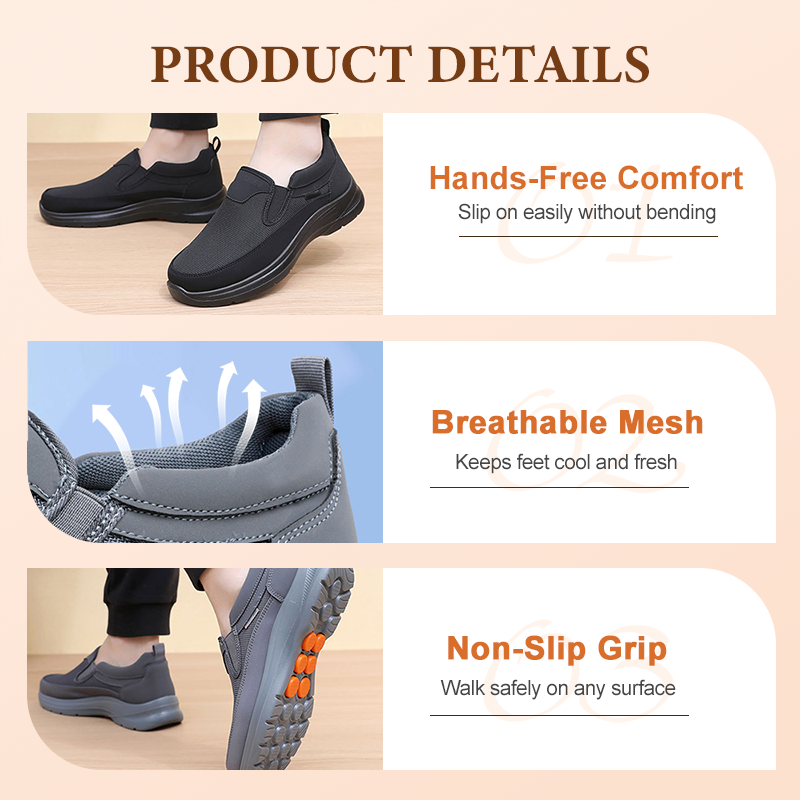 👟50% RABATT NU! ✨ Ortopediska Andningsbara Slip-On-Sneakers för Män - Stödjer Sulgång med Minnesskuminsatser för Bekväm Heltidsanvändning 🏃‍♂️💨
