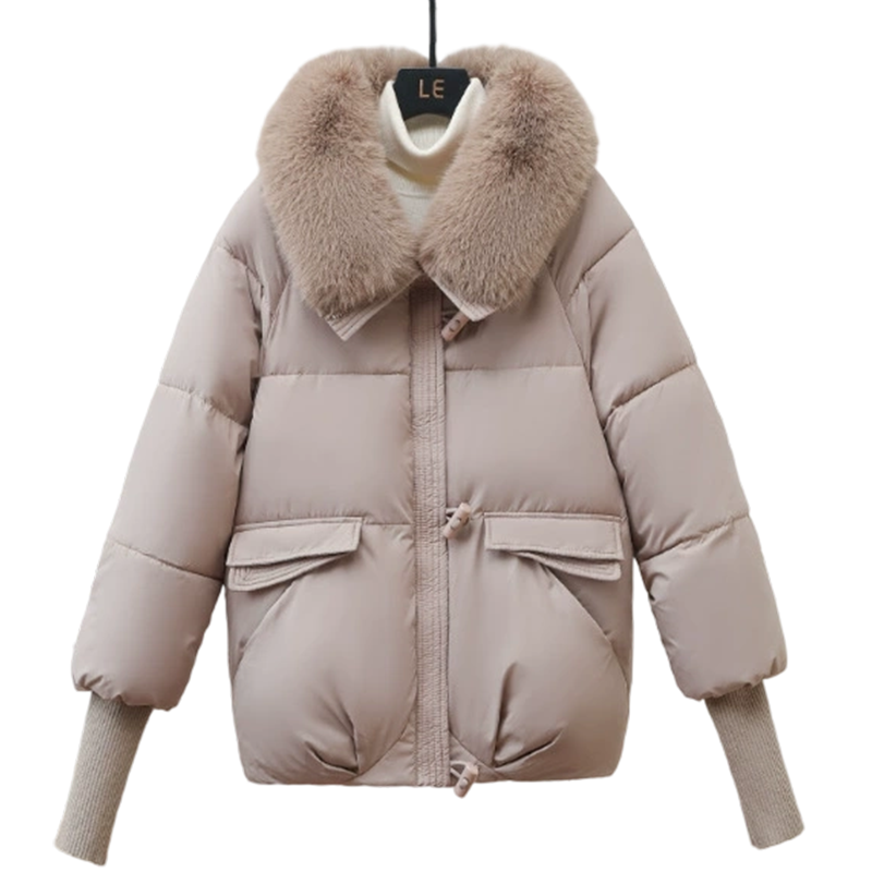 🔥Heta erbjudanden - Snygg kort dunjacka med fluffig krage för kvinnor