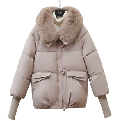 🔥Heta erbjudanden - Snygg kort dunjacka med fluffig krage för kvinnor