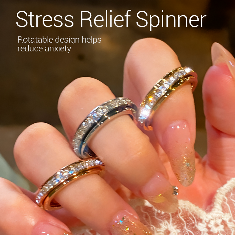 💍 60% RABATT! ✨ ROTERANDE TITANRING - Zirkoniumkristall och antistressdesign, justerbar och lätt, elegant present till honom/henne 🌟🛒