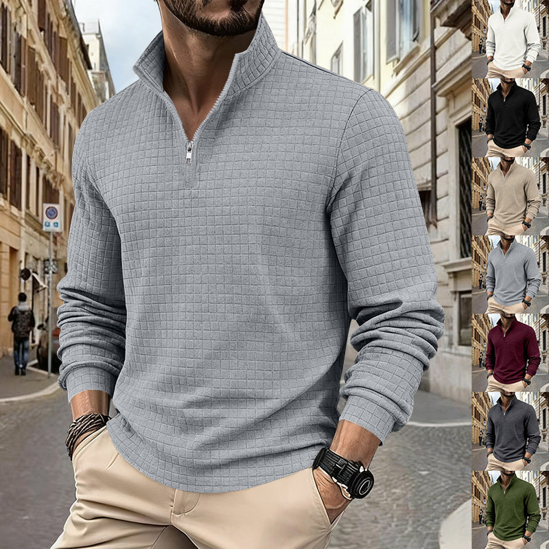 Jacquard-sweatshirt för herr med kvartslång dragkedja